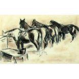 Michel Adlen 1902 - 1980 Horses Charcoal and sepia on paper,  Signed.   21X33 cm,