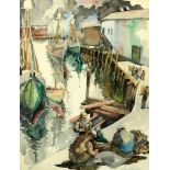 Saul Raskin 1878 - 1966 Jaffa Port Watercolor on paper 1953 Signed and dated.  57X39 cm,