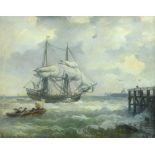 Andreas Achenbach 1815 - 1910  Boats  Oil on cardboard  27x35 cm  Signed