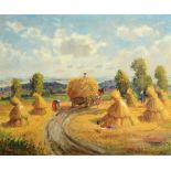 Samu Bortsok 1881 - 1931  Farmers in the Field  Oil on canvas  60x73 cm  Signed