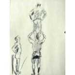 Isaac Israels 1865 - 1934  Acrobatics  Charcoal on paper  31X42 cm  Stamped by the estate