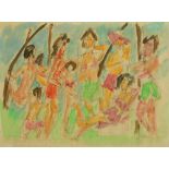 Marcel Janco 1895 - 1984  Figures  Watercolor on paper  20X28 cm   Signed