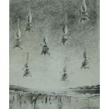 Yosl Bergner b. 1920  Floating Lanterns  Pencil on paper  35x30 cm   Signed