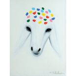 Menashe Kadishman 1932 - 2015  White Sheep  Acrylic on canvas  80x60 cm   Signed