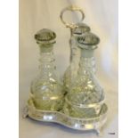 Silver plate three bottle Tantalus