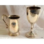 A silver drinking tankard London 1933 and a Silver Trophy cup Chester 1925 445gms