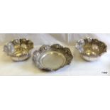 3 silver embossed dishes 314gms, 15cm in diameter and 12cm in diameter