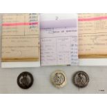 Three WW1 Silver War Badges for Services Rendered with copies of the badge Roll to the 5th London