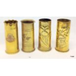 Four different trench art spill vases 9 cms high
