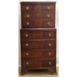 A flame mahogany 3 over 4 chest on chest, 110cm x 53cm x 35cm