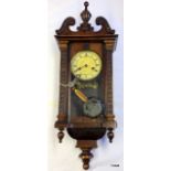 Mahogany chiming wall clock with glazed door and swan neck pediment 69cm high