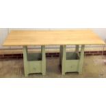 An oak topped bespoke built vintage dining table 80h x 81w x 185l