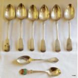 6 Exeter hallmarked silver teaspoons sold with 2 continental spoons 140gms