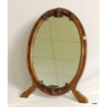 An oval walnut free standing bedroom mirror 66h x 42w