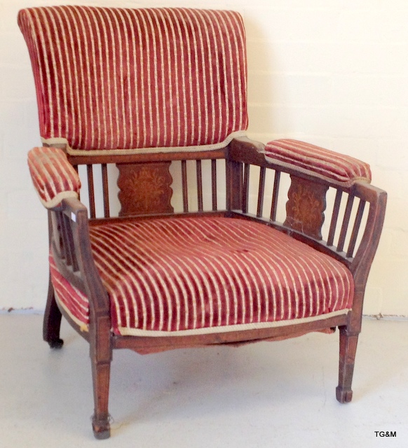 A Victorian inlaid upholstered bedroom chair