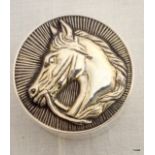 A silver embossed pill box in the form of a horse
