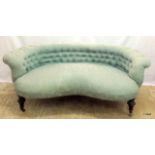 A Victorian kidney shaped paisley upholstered 2 seater lovers chair 162w x 75h x 59d