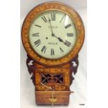 An American mahogany wall clock with inlaid case, dial signed Cole-Poole with Key 72cm long dial