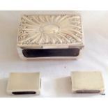 Large Victorian ornate silver table match box holder sold with a pair of engine-turned pocket