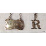 Two antique silver labels, Madeira  hallmarked 1775 and 'R'