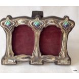 A silver and enamel set art nouveau style double photo frame