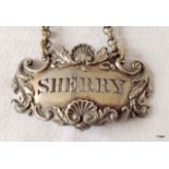 A silver antique label, sherry 1828