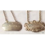 Two antique silver labels, Madeira hallmarked 1833, R Hermitage 1799