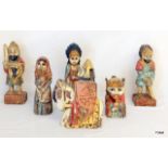 Six wooden carved painted figures, largest 24cm