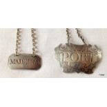 Two antique silver labels, port and Madeira 1799