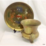 A copper planter and a copper tray decorated with 'African animals from Rhodesia