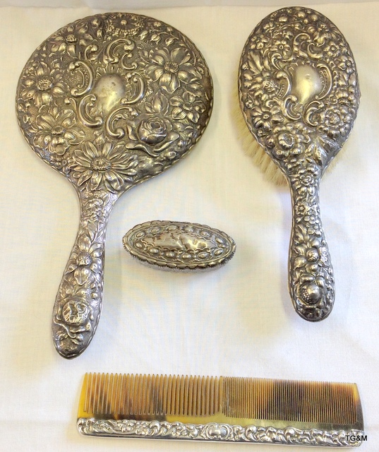 A silver brush and mirror vanity set Birmingham 1927