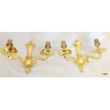 A pair of two arm brass light sconces, 20 x 24cm