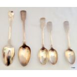 2 Georgian silver Bateman dessert spoons London 1785 and London 1820 and other silver Victorian
