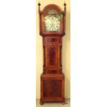 A Victorian Flame Mahogany 8 Day Grandfather clock with subsidiary Dials hand painted face 230h x