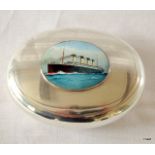 A silver and enamel set snuff box depicting the Titanic