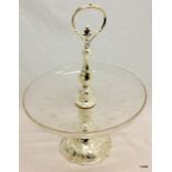 A silver plate glass cake stand 38cm high