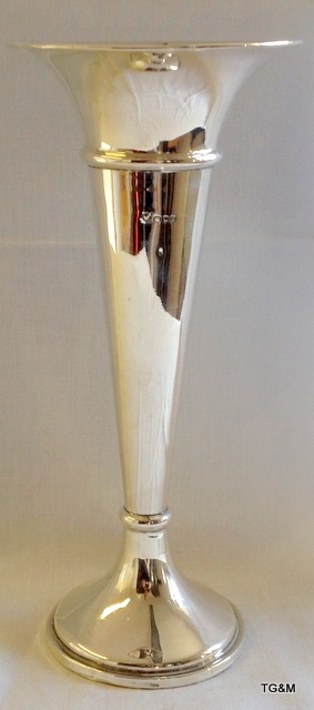 Tall silver trumpet vase 25.5cm high