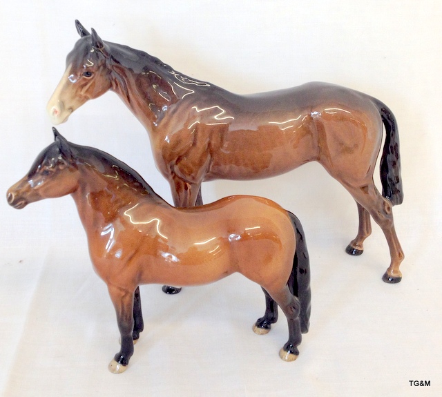2 Beswick horses large 20cm and small 16cm high 1 A/F