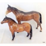 2 Beswick horses large 20cm and small 16cm high 1 A/F