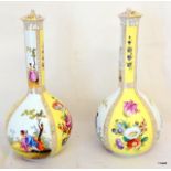 A pair of German circa 1900 lidded vases, yellow and gilt. inspect. 31 x 16 x 10cm