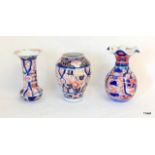 Three Imari pattern vases