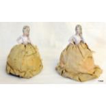 2 Victorian porcelain bust of a woman in original silk clothing 17cm high