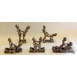 5 early C20th Indian bronzes positions from Karma sutra highest is 18cm high