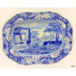 A 19c Spode blue & white meat plate with country scene