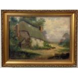 A Signed Oil on Canvas of a Cottage Scene in a Gilt Frame. 43 x 33