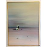An Acrylic on board painting by the Australian artist Ian Bent of a figure on a beach dated 1970.