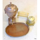 An Edwardian silver plated water urn and 3 other items