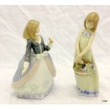 2 Lladro figures, Girl holding a flower basket and a girl 20cm high A/F