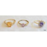 Three ladies 9ct gold rings to include diamond all size O