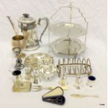 A quantity of silver plate including coffee pot, dish and toast rack